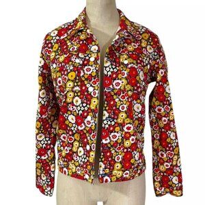 Kate Spade jean jacket floral red yellow print button down S